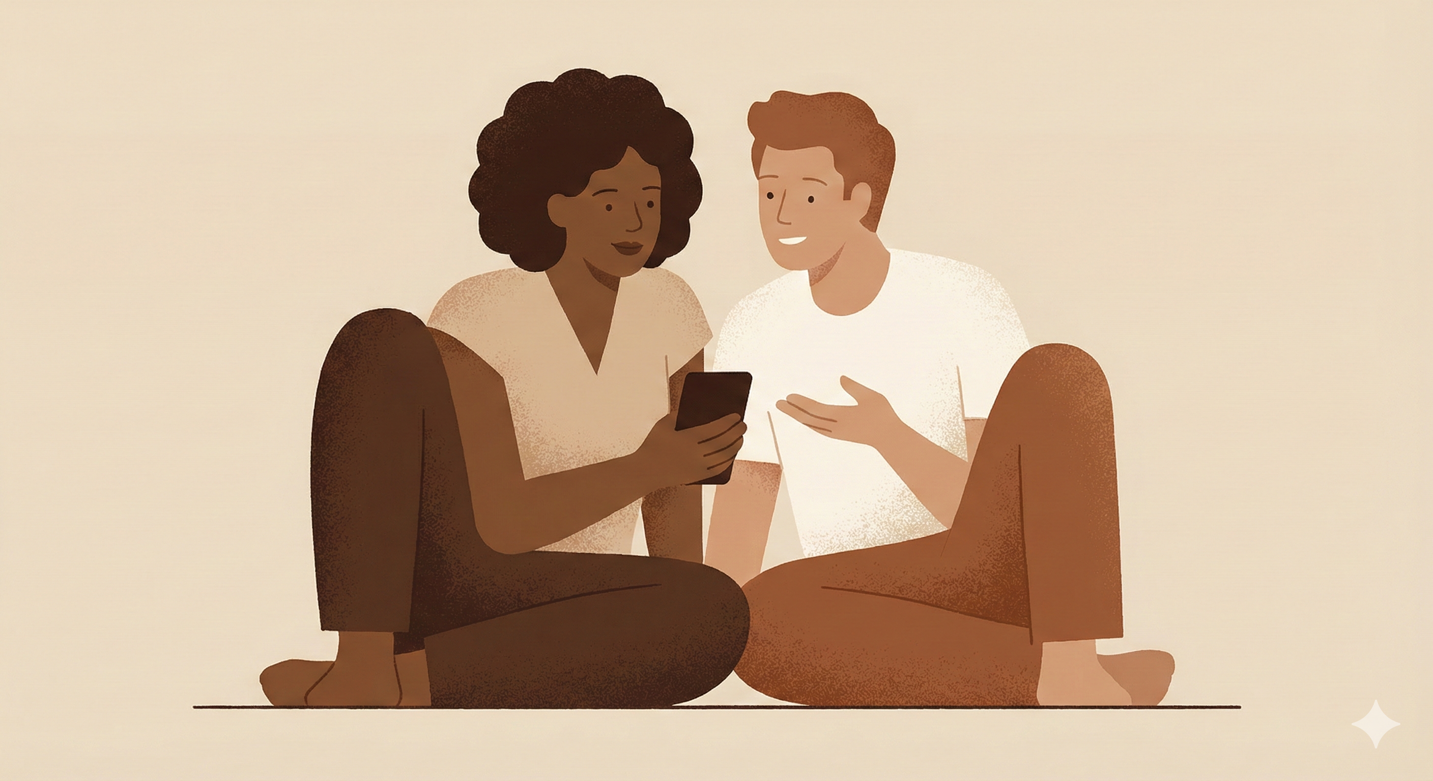 Two people chatting warmly